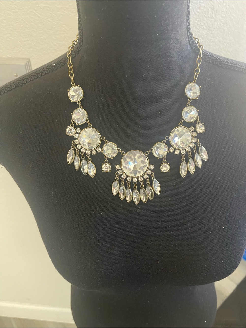 Crystal Statement Necklace - Clear Crystal Fringe Design
